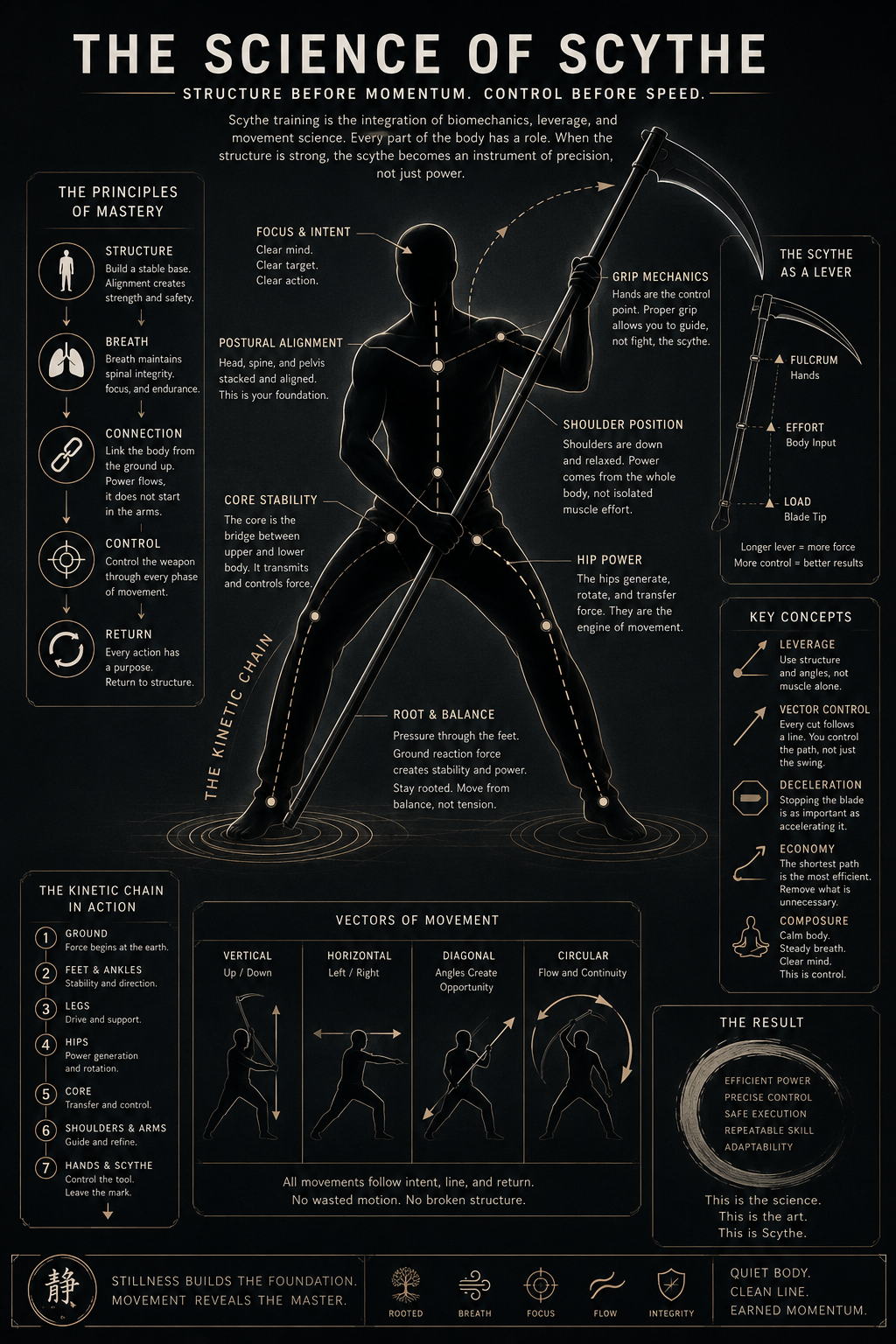 Scythe School Posture and Kuzushi Leverage Blueprint